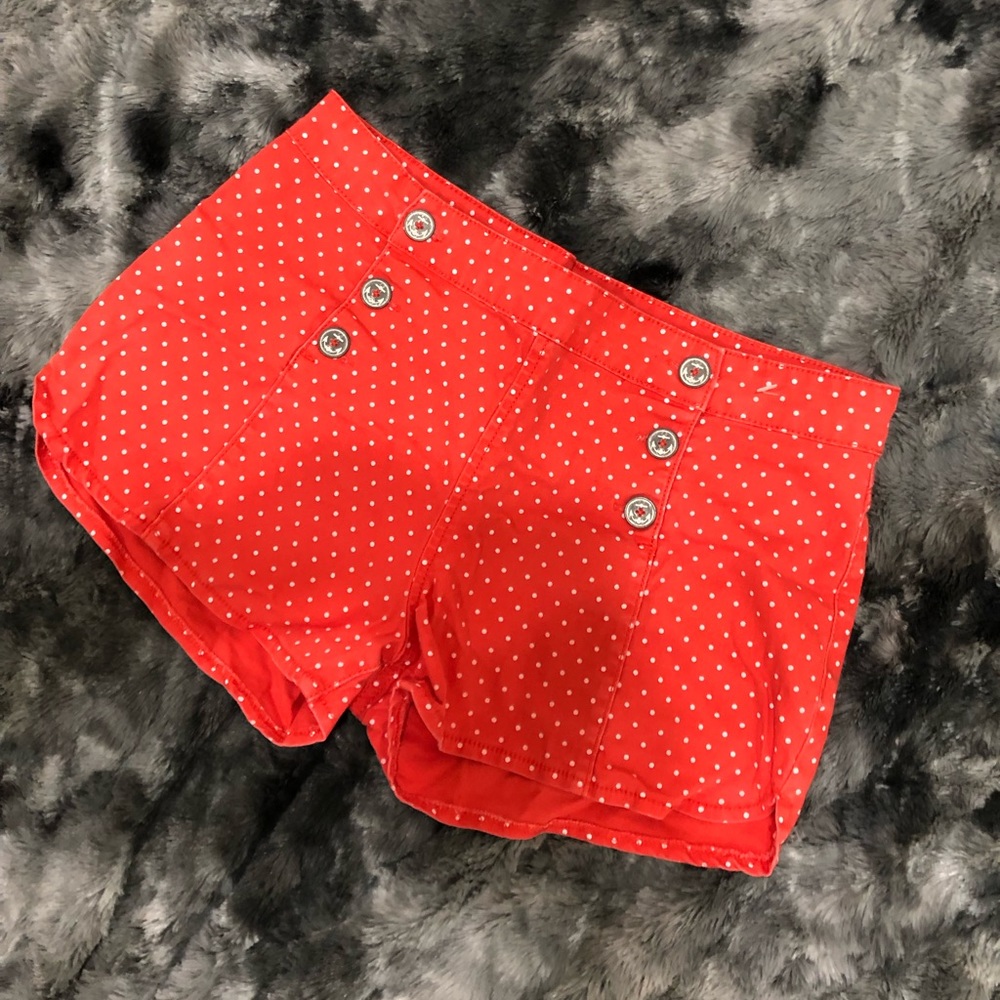 BULLHEAD RED POLKA DOT BUTTONS HIGH RISE SHORTS SZ 9